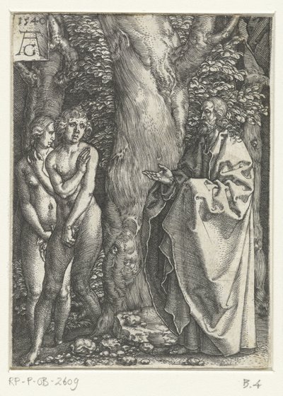 Adão e Eva estão envergonhados História de Adão e Eva (título da série) de Heinrich Aldegrever