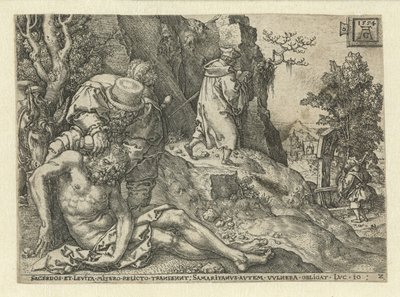 Bom Samaritano cuida das feridas Parábola do Bom Samaritano (título da série) de Heinrich Aldegrever