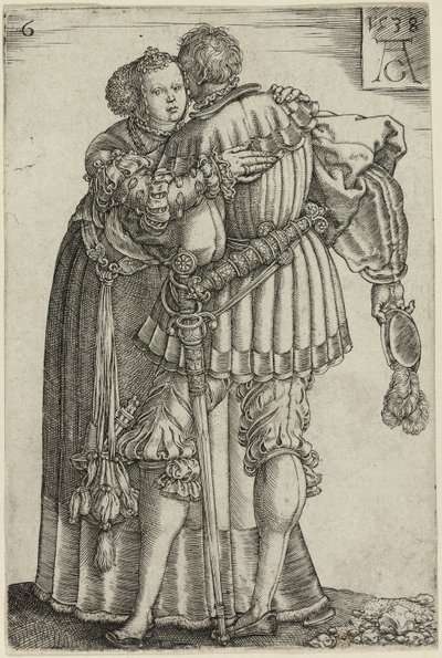 Casal se abraçando, prato seis de The Large Wedding-Dancers de Heinrich Aldegrever