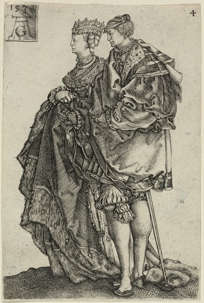 Casal Dançarino, prato quatro de The Large Wedding-Dancers de Heinrich Aldegrever