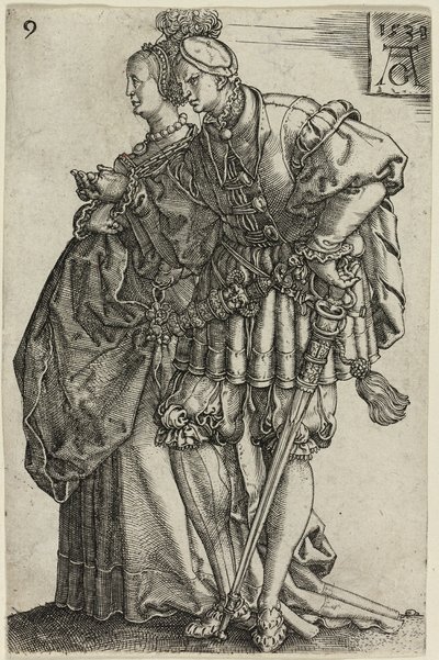 Casal Dançarino, prato nove de The Large Wedding-Dancers de Heinrich Aldegrever
