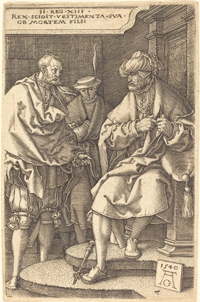 David tirando suas vestes na notícia da morte de seu filho, 1540. de Heinrich Aldegrever