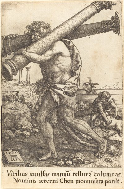 Hércules carregando as duas colunas de Gaza de Heinrich Aldegrever