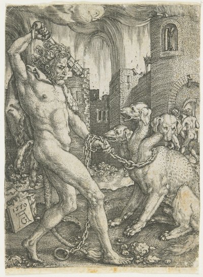 Hercules Chains Cerberus, 1550 de Heinrich Aldegrever