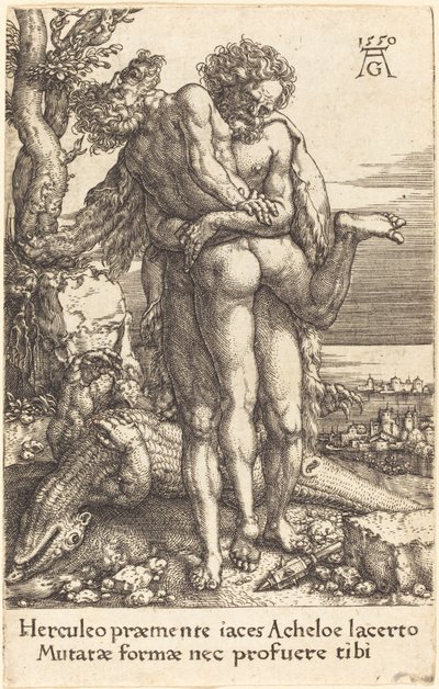 Hércules lutando contra o deus do rio Achelous de Heinrich Aldegrever