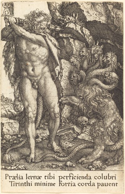 Hércules lutando com a Hidra de Lernea, 1550. de Heinrich Aldegrever