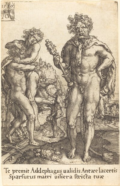 Hércules e Anteu, 1550. de Heinrich Aldegrever