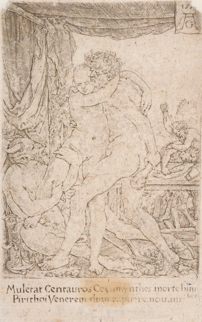 Hércules e Hippodameia, da série:  Os Trabalhos de Hércules (10) de Heinrich Aldegrever