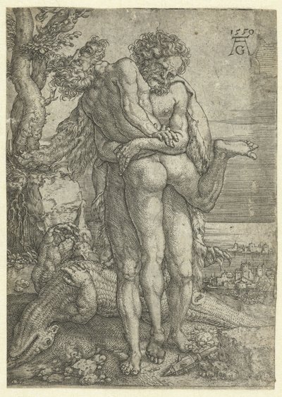 Hércules luta contra o deus do rio Achelus
Obras de Hércules (título da série) de Heinrich Aldegrever