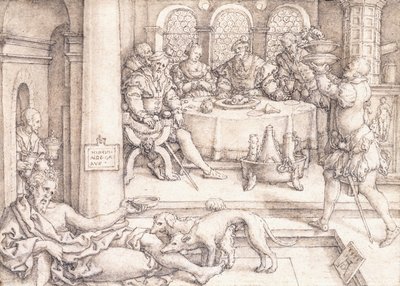 Lazarus implorando por migalhas da mesa de mergulho, 1552 de Heinrich Aldegrever