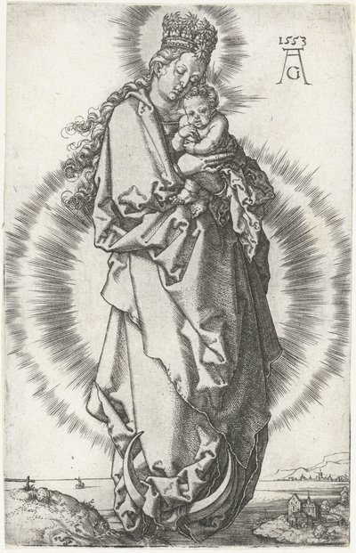 Madonna e criança na lua crescente de Heinrich Aldegrever