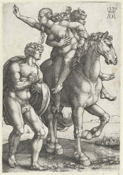 Rapto de uma mulher por um sátiro de Heinrich Aldegrever