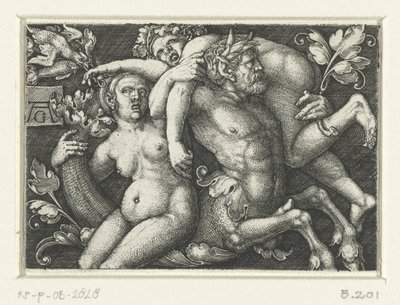 Ornamento com tritão e duas nereidas de Heinrich Aldegrever
