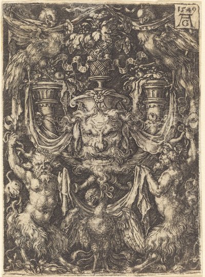 Ornamento com máscara, águia entre sátiros abaixo de Heinrich Aldegrever