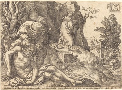 O Bom Samaritano Ministrando ao Viajante, 1554. de Heinrich Aldegrever
