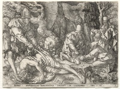 A Parábola do Bom Samaritano: Os Ladrões Atacando os Viajantes de Heinrich Aldegrever