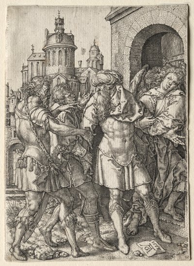 A história de Ló: Ló evita a violência dos sodomitas, 1555. de Heinrich Aldegrever