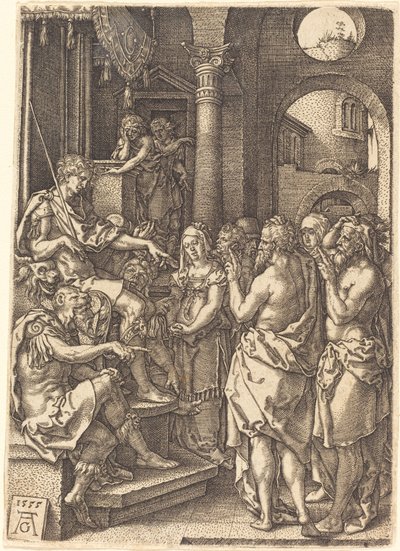Os dois anciãos perante o juiz, 1555. de Heinrich Aldegrever