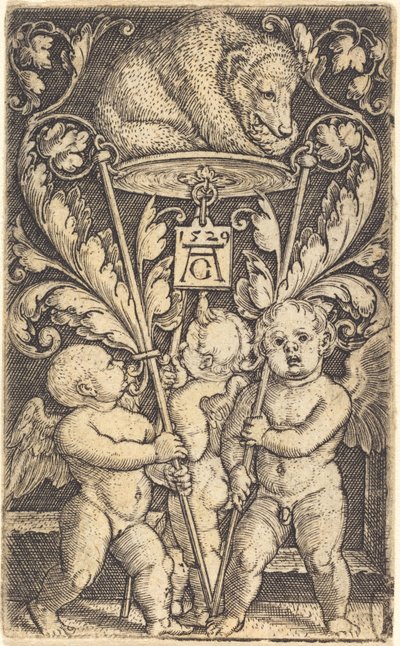 Três Cupidos e um Urso de Heinrich Aldegrever