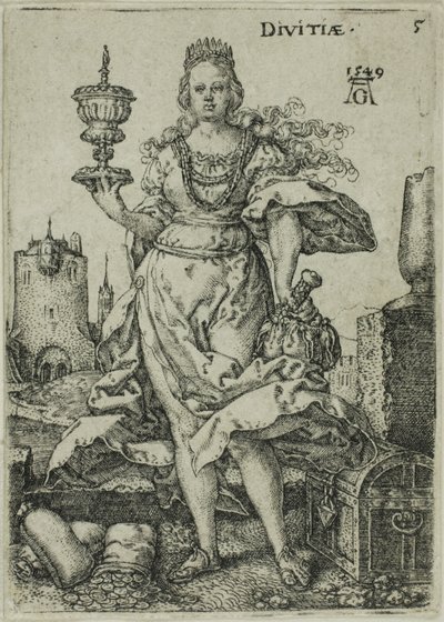 Riqueza, prato cinco de Virtudes e Vícios de Heinrich Aldegrever