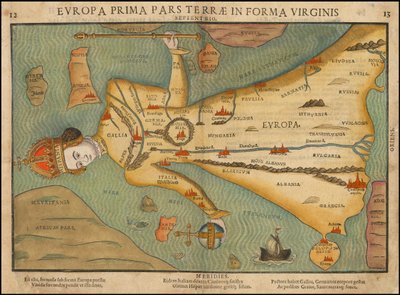 Mapa antropomórfico da Europa da década de 1580 de Heinrich Bünting de Heinrich Bünting