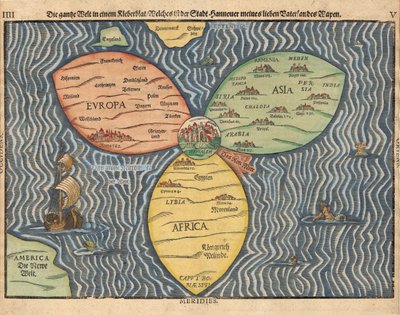 Os três continentes com Jerusalém no centro do mundo, 1581 de Heinrich Bünting