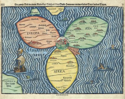 Os três continentes com Jerusalém no centro do Mundo par Heinrich Buntig (Buentig)(1545-1606) de Heinrich Buntig