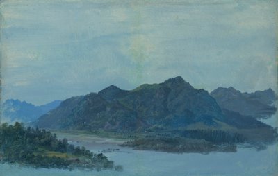 O Vale do Inn perto de Flintsbach com o Castelo de Falkenstein e as montanhas Kaiser ao fundo de Heinrich Burkel