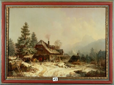 O velho moinho no inverno de Heinrich Burkel