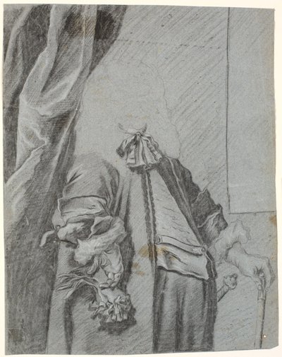 Estudo para retrato masculino, figura 3/4, mão direita, segurando luva, apoiada lateralmente, mão esquerda apoiada em bengala de Heinrich Dittmers