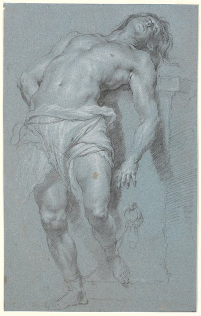 Modelo masculino reclinado e em pé, acorrentado a um altar de Heinrich Dittmers