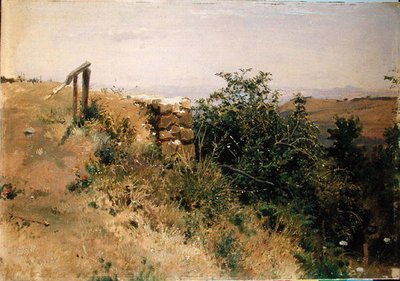 Paisagem Italiana (óleo sobre papel colocado no cartão) de Heinrich Dreber