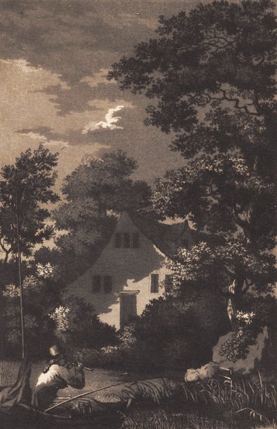 Paisagem com luar e tocador de flauta de Heinrich Grosch
