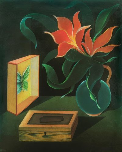 Natureza morta com planta e borboleta de Heinrich Hoerle