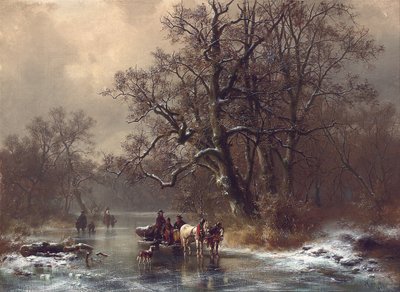 Madeireiros em uma hidrovia congelada, 1873 de Heinrich Hofer