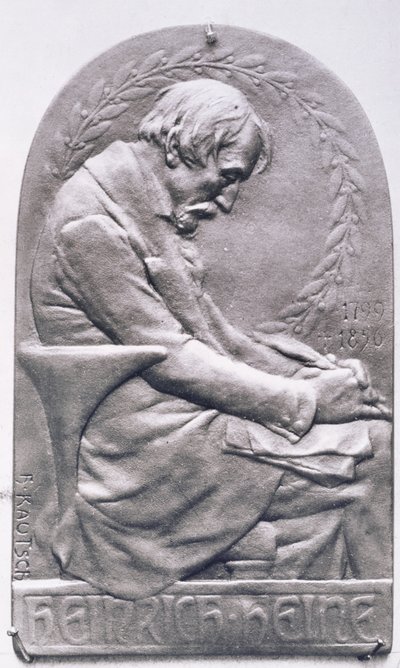 Medalhão de retrato de Heinrich Heine (1797-1856) (bronze) (foto bw) de Heinrich Kautsch