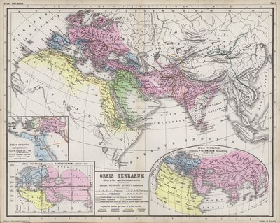 Mapas mostrando a extensão dos reinos do mundo conhecido nos tempos antigos (gravura colorida) de Heinrich Kiepert