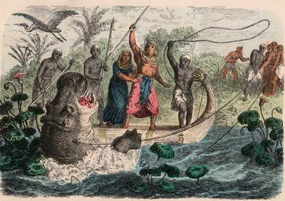 Egito Antigo: Faraó caçando Hipopótamo, 1866 de Heinrich Leutemann