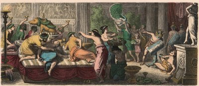 Roma Antiga: Um banquete com uma apresentação de gladiadores de Heinrich Leutemann