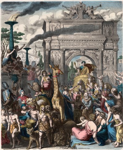 Roma Antiga: Uma procissão triunfante no fórum romano de Heinrich Leutemann