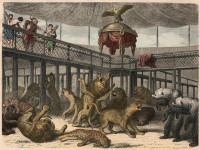 Roma Antiga: Abate de animais selvagens no anfiteatro pelo Imperador, 1866 de Heinrich Leutemann