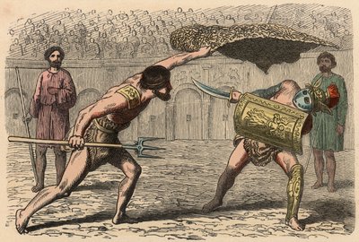 Roma Antiga: Gladiador luta em anfiteatro de Heinrich Leutemann