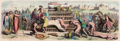 Período arcaico na Grécia: cremação de um herói com sacrifício animal e humano de Heinrich Leutemann