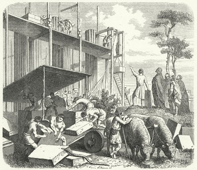 Construção de um templo na colina de Aventine, Roma (gravura) de Heinrich Leutemann