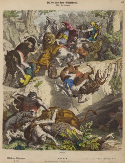Caça ao leão cartaginês (gravura colorida) de Heinrich Leutemann