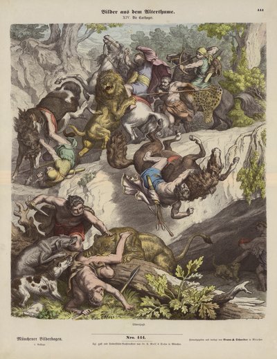 Caça ao leão cartaginês (gravura colorida) de Heinrich Leutemann