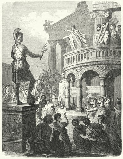 Cícero dirigindo-se ao povo de Roma a partir da Rostra de Heinrich Leutemann