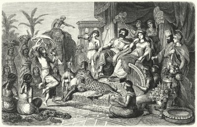 Cena da corte de um dos reinos helenísticos em que o império de Alexandre o Grande foi dividido após a sua morte (gravura) de Heinrich Leutemann