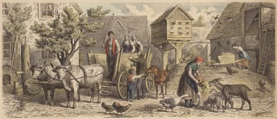Fazenda na Saxônia (gravura colorida) de Heinrich Leutemann