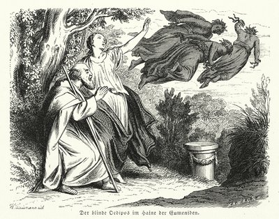 Édipo e Antígona no bosque das Euménides (gravura) de Heinrich Leutemann